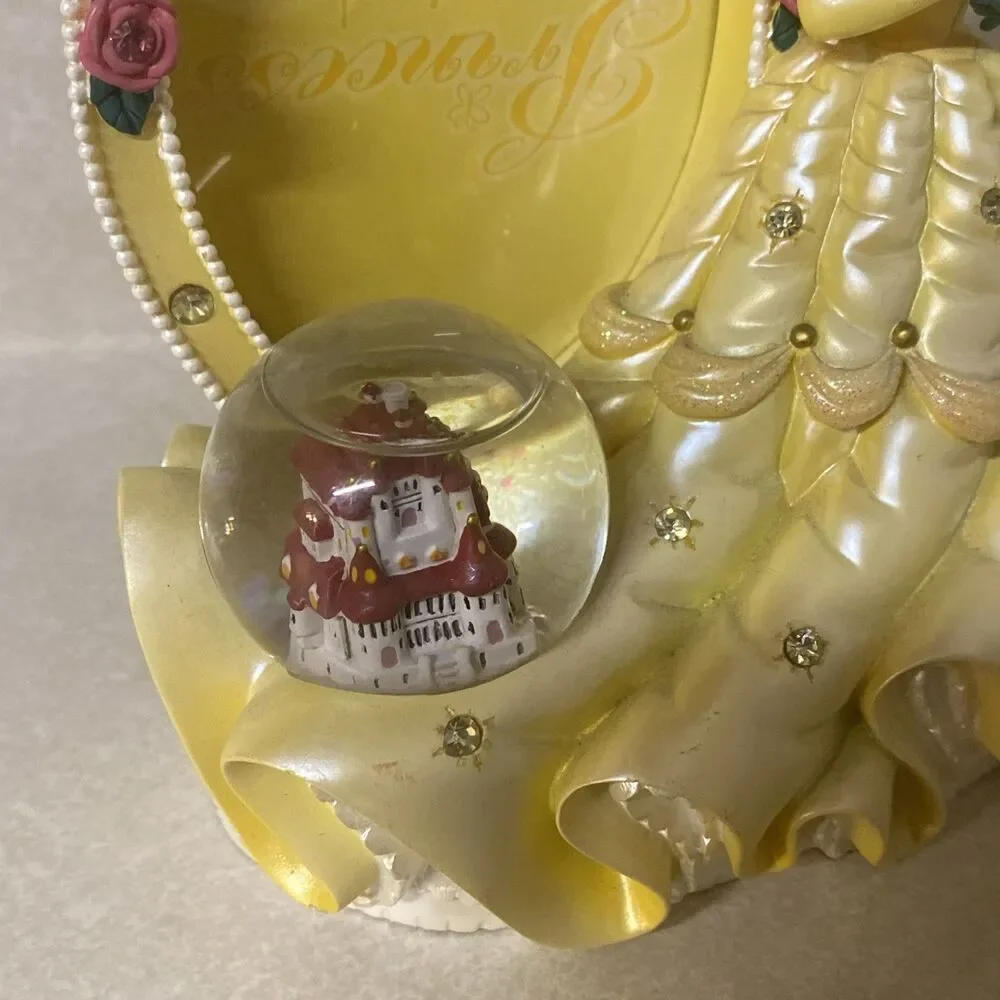 DISNEY PARKS BEAUTY & THE BEAST BELLE W CASTLE SNOW GLOBE PICTURE FRAME FIGURINE